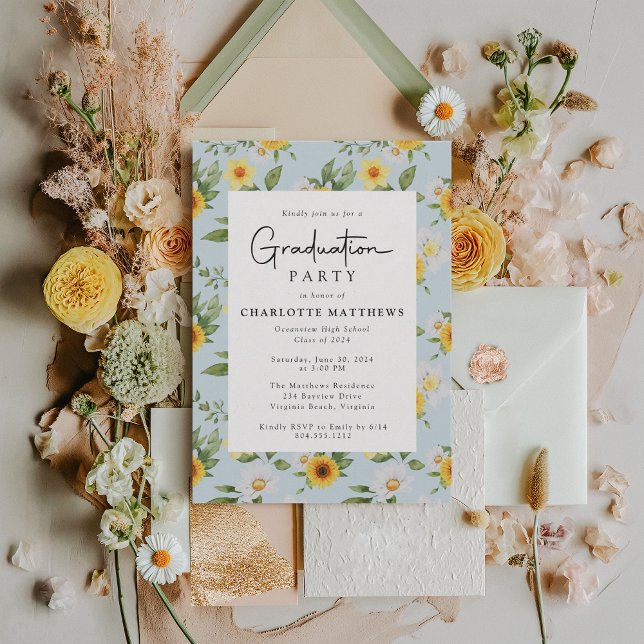 Rustic Sunflower  Floral Photo Graduation Party  Invitation (Creator Uploaded)