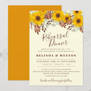 Rustic Sunflower Floral Rehearsal Dinner Invitation