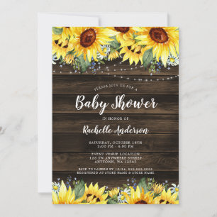 Rustic Sunflower Floral String Lights Baby Shower Invitation