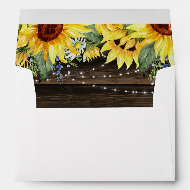 Rustic Sunflower Floral String Lights White Envelope (Back (Bottom))
