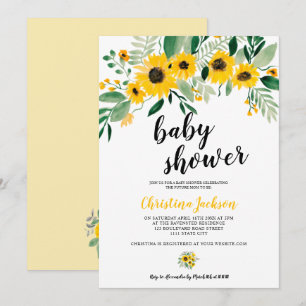Rustic sunflower floral watercolor baby shower invitation