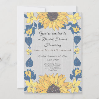 Rustic Sunflower floral Wedding Bridal Shower Invitation