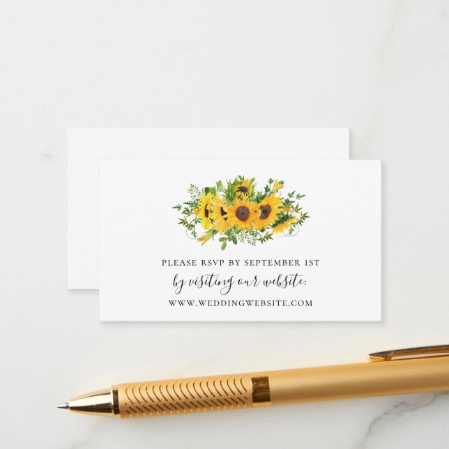Rustic Sunflower Floral Wedding Online RSVP Enclosure Card (Front/Back In Situ)