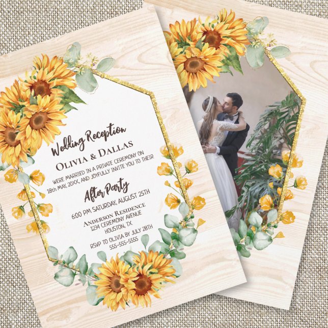 Rustic Sunflower Floral Wedding Reception Photo Invitation (Creator Uploaded)
