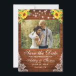 Rustic Sunflower Floral Wood String Lights Photo Save The Date<br><div class="desc">Rustic Wood String Lights Watercolor Sunflower Floral and Greenery Lace Wedding Save The Date Card</div>