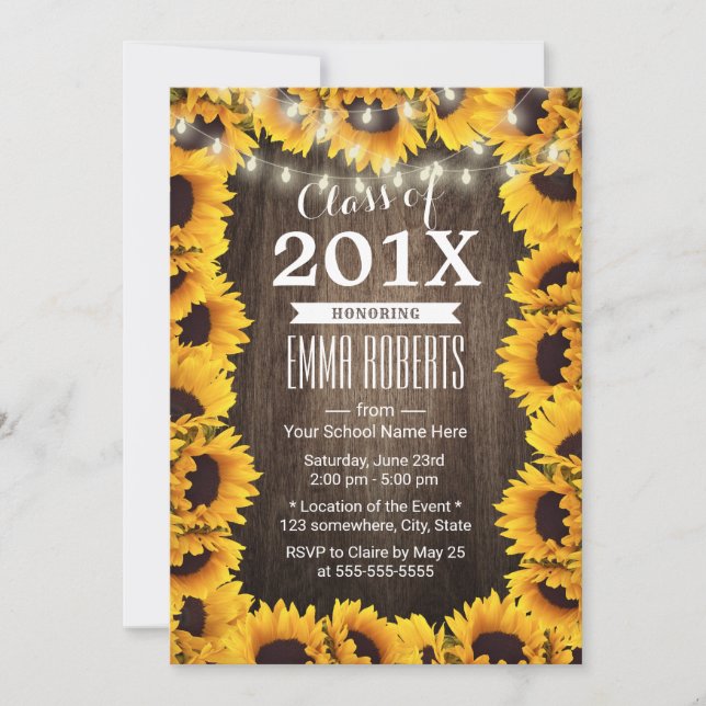 Rustic Sunflower Frame Floral Graduation Party Invitation (Front)