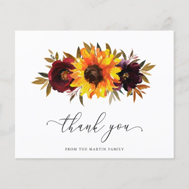 Rustic Sunflower Funeral Budget Thank You Card (Front)