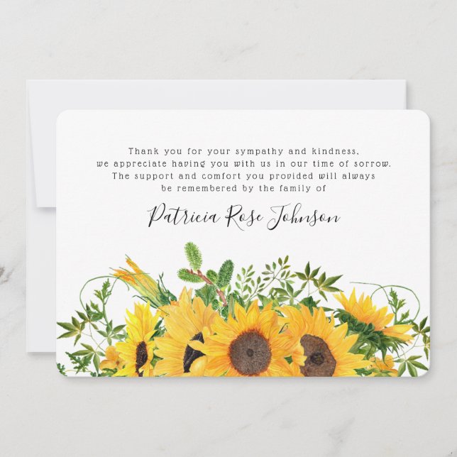 Rustic Sunflower Funeral Memorial Thank You (Front)