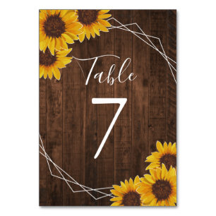 Rustic Sunflower Geometric Table Number