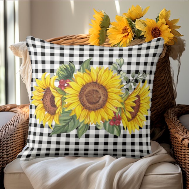 Rustic Sunflower Gingham Cushion (Creator Uploaded)