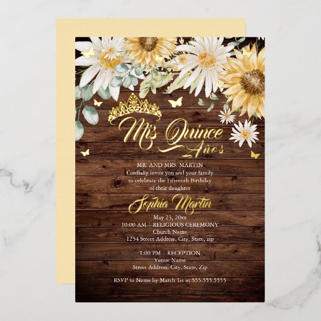 Rustic Sunflower Gold Butterfly Quinceanera (Front/Back)