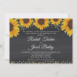 Rustic Sunflower Gold & Chalk Wedding Invitation