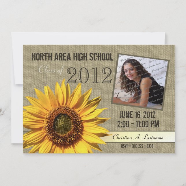 Rustic Sunflower Graduate Photo Invitation (Front)