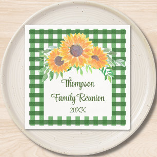 Rustic Sunflower Green Check Family Reunion Napkin