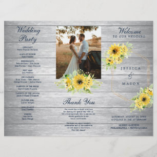 Rustic Sunflower Greenery Folded Wedding Program
