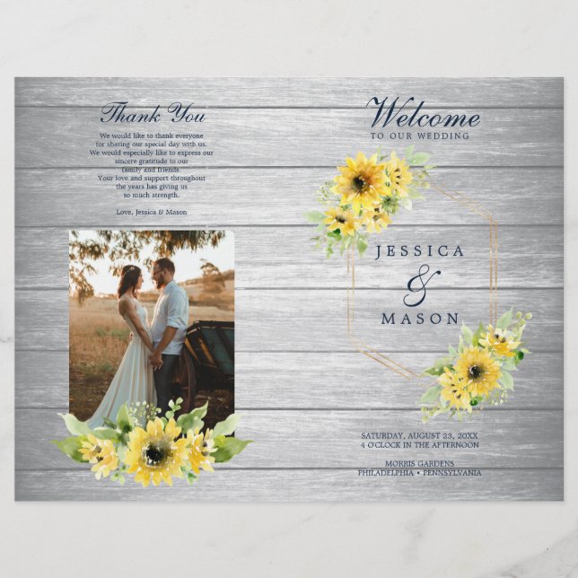 Rustic Sunflower Greenery Wedding Program Booklet (Front)