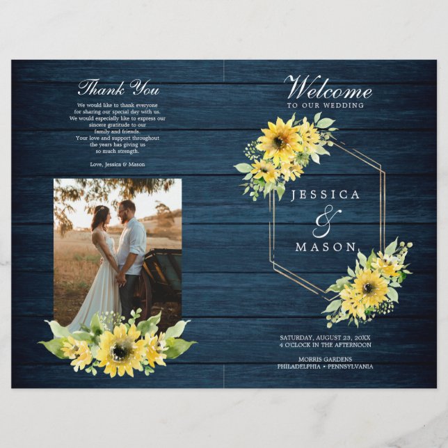 Rustic Sunflower Greenery Wedding Program Booklet (Front)