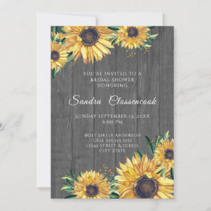 Rustic Sunflower Grey Wood Wedding Bridal Shower Invitation