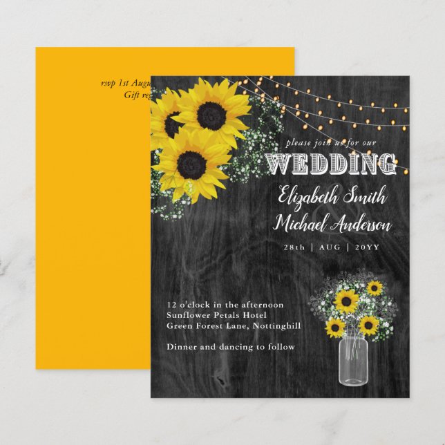 Rustic Sunflower GYPSOPHILIA BUDGET Wedding Invite (Front/Back)