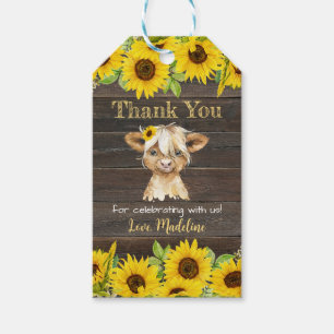 Rustic Sunflower Highland Cow Thank You Favour Gift Tags