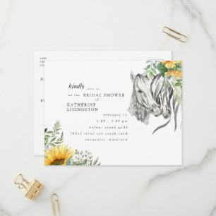 Rustic Sunflower Horses Nuzzling Bridal Shower  Invitation Postcard
