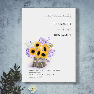 Rustic Sunflower Hydrangea Watercolor Chic Wedding Invitation