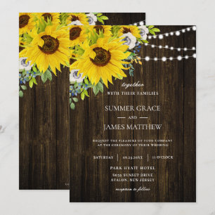 Rustic Sunflower Ivory Floral Wedding Invitation