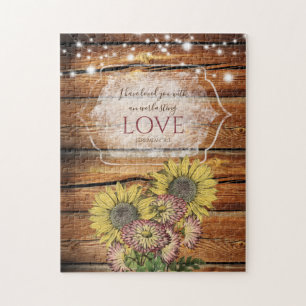 Rustic Sunflower Jeremiah 31:3 Bible Verse Jigsaw Puzzle