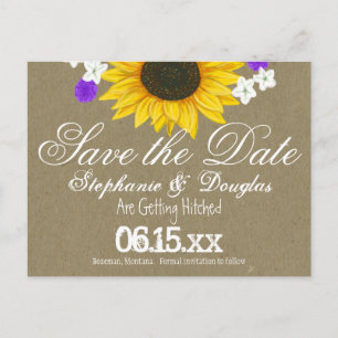 Rustic Sunflower Kraft Save the Date Postcards