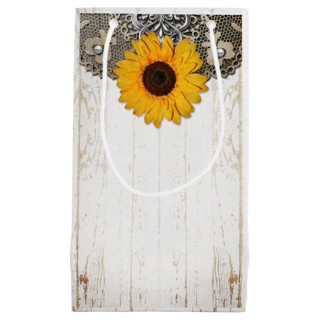 Rustic Sunflower Lace & Burlap Gift Bag (Front)