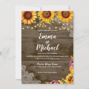 Rustic Sunflower Lace Fall Wedding Invitation
