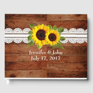 Rustic Sunflower Lace Wedding Guest Book