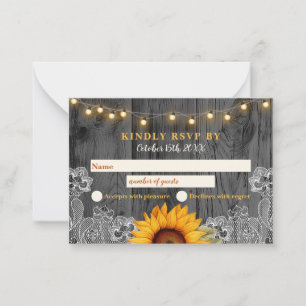 Rustic Sunflower Lace Wedding RSVP Card
