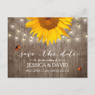 Rustic Sunflower & Ladybugs Save the Date Announcement Postcard