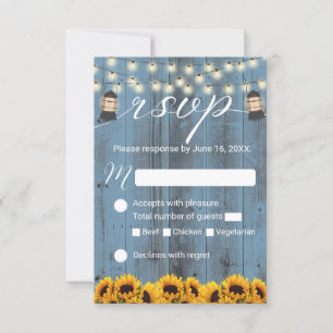 Rustic Sunflower & Lantern Dusty Blue Wedding RSVP Card