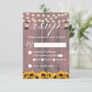 Rustic Sunflower & Lantern Pink Barn Wedding RSVP Card