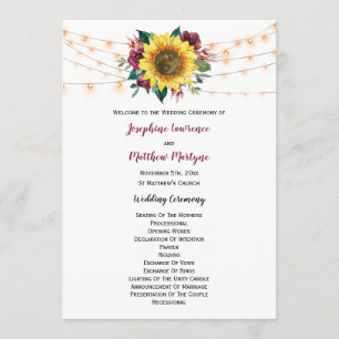 Rustic Sunflower Lights Floral Wedding Program
