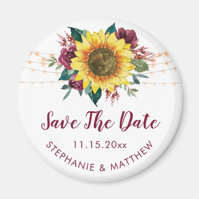 Rustic Sunflower Lights Save The Date Magnet (Front)