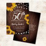 Rustic Sunflower & Lights Surprise 50th Birthday Invitation<br><div class="desc">This design features pretty painted, watercolor sunflowers on a rustic wood background accented with string lights. Click the customize button for more flexibility in modifying the text or moving the graphics! Variations of this design as well as coordinating products are available in our shop, zazzle.com/store/doodlelulu. Contact us if you need...</div>