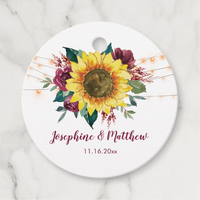 Rustic Sunflower Lights Wedding Favour Tags (Front)
