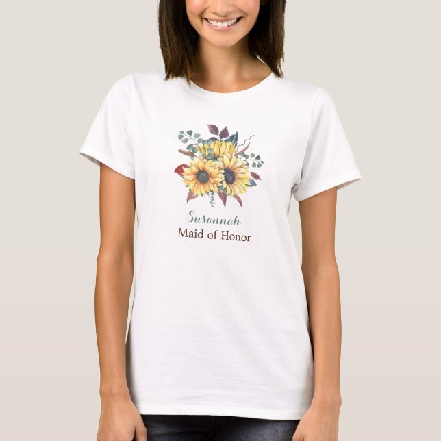 Rustic Sunflower Maid of Honour or Bridesmaid  T-Shirt (Front)