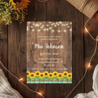 Rustic Sunflower Mason Jar Baby Shower Invitation