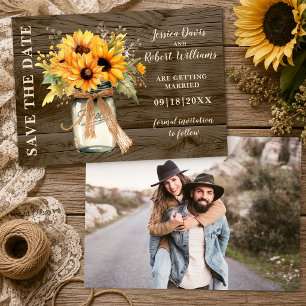 Rustic Sunflower Mason Jar Barn Wood Wedding Save The Date