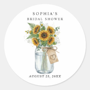 Rustic Sunflower Mason Jar Bridal Shower Classic Round Sticker
