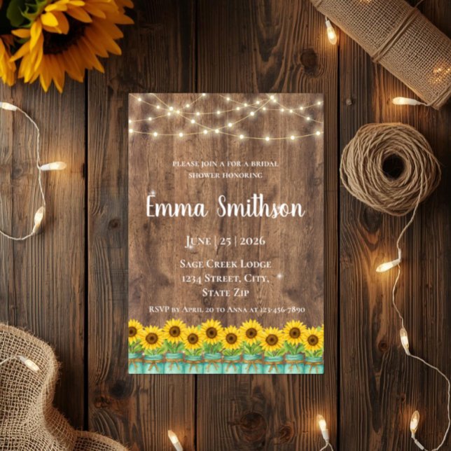 Rustic Sunflower & Mason Jar Bridal Shower Invitation (Rustic sunflower & mason jar bridal shower invitations. Perfect for your charming country barn weddi)