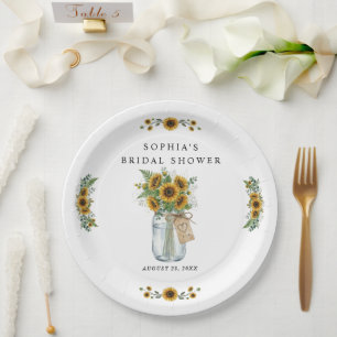 Rustic Sunflower Mason Jar Bridal Shower Paper Plate