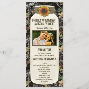 Rustic Sunflower Mason Jar Camo Wedding Programs