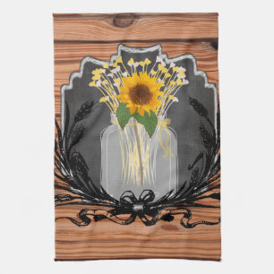 Rustic Sunflower Mason Jar Kitchen Towel