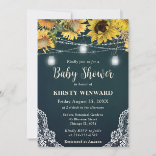 Rustic Sunflower & Mason Jar Lights Baby Shower Invitation