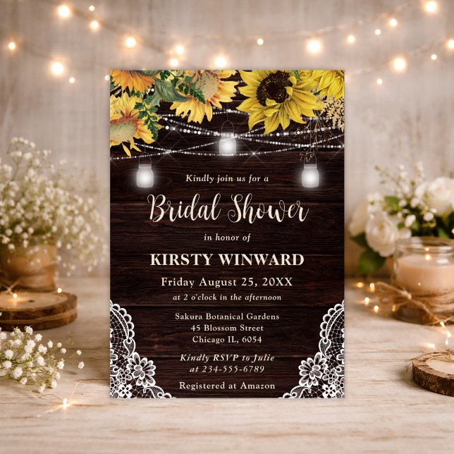 Rustic Sunflower & Mason Jar Lights Bridal Shower Invitation (Creator Uploaded)